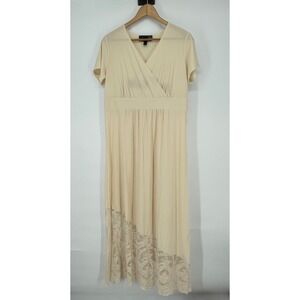 Original Anthony Cream Lace Trim Short Sleeve Maxi Dress Size M Cottage Coquette